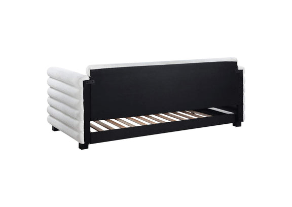 300716 Patricia Boucle Upholstered Twin Day Bed with Trundle White