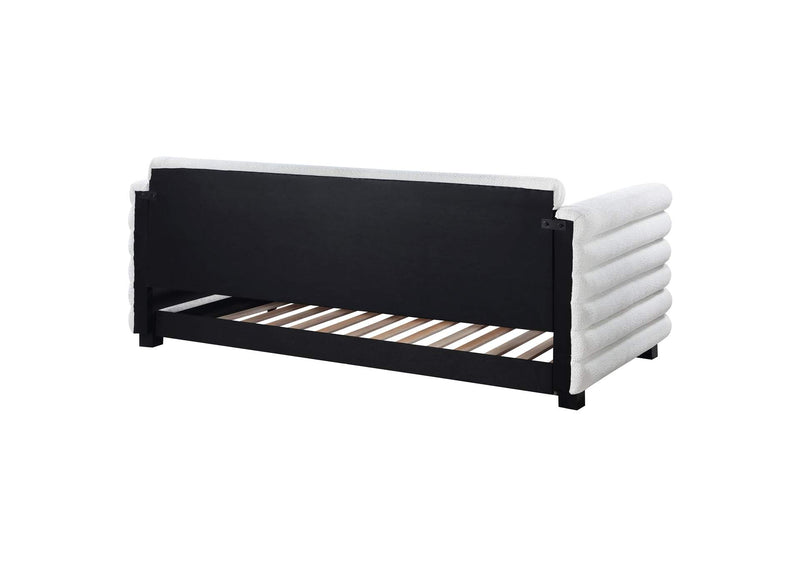 300716 Patricia Boucle Upholstered Twin Day Bed with Trundle White