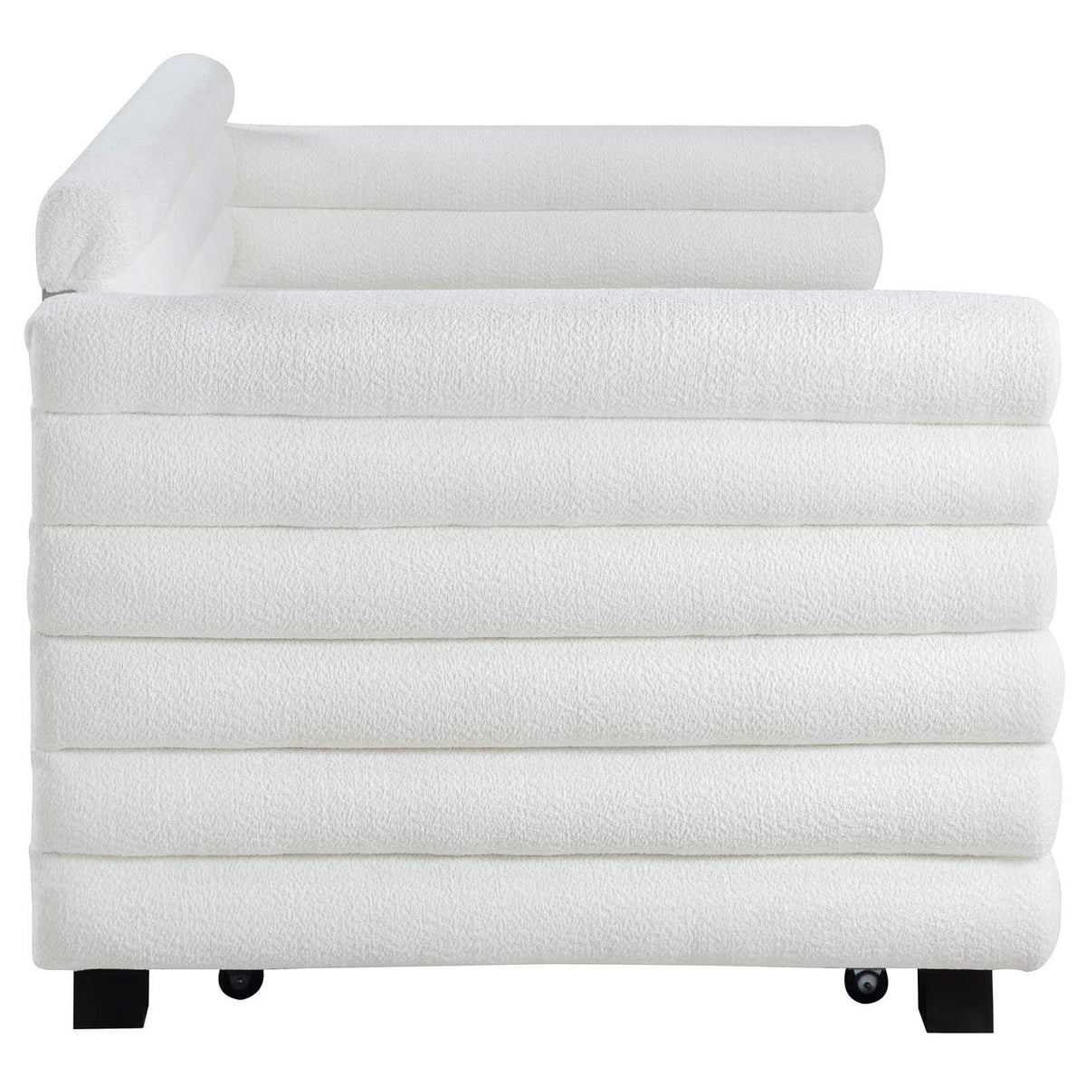 300716 Patricia Boucle Upholstered Twin Day Bed with Trundle White