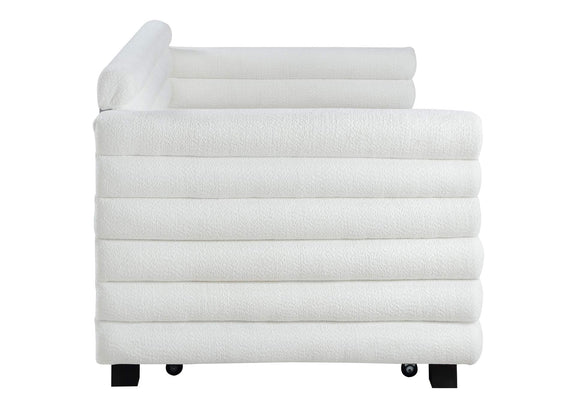 300716 Patricia Boucle Upholstered Twin Day Bed with Trundle White
