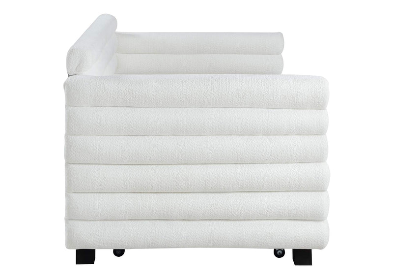 300716 Patricia Boucle Upholstered Twin Day Bed with Trundle White