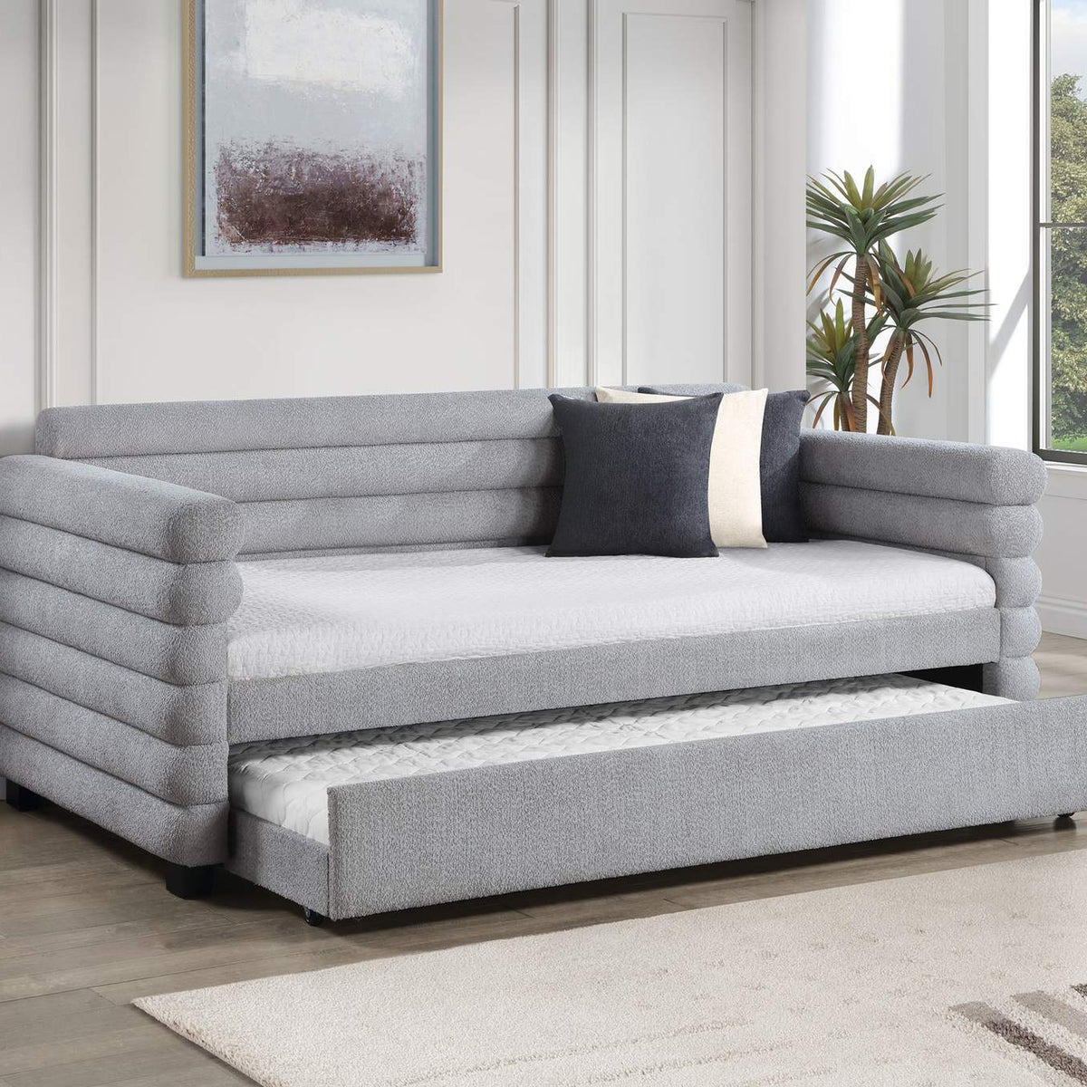 300718 Patricia Boucle Upholstered Twin Day Bed with Trundle Grey