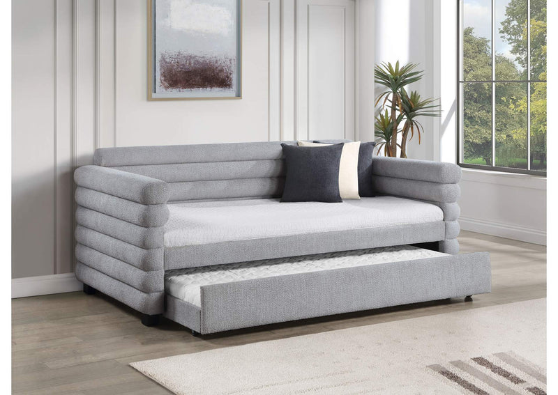 300718 Patricia Boucle Upholstered Twin Day Bed with Trundle Grey