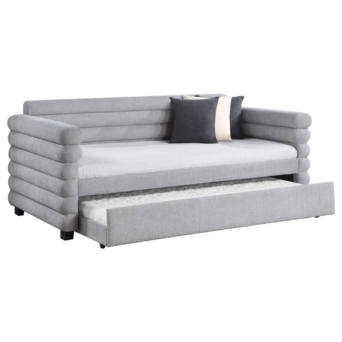 300718 Patricia Boucle Upholstered Twin Day Bed with Trundle Grey
