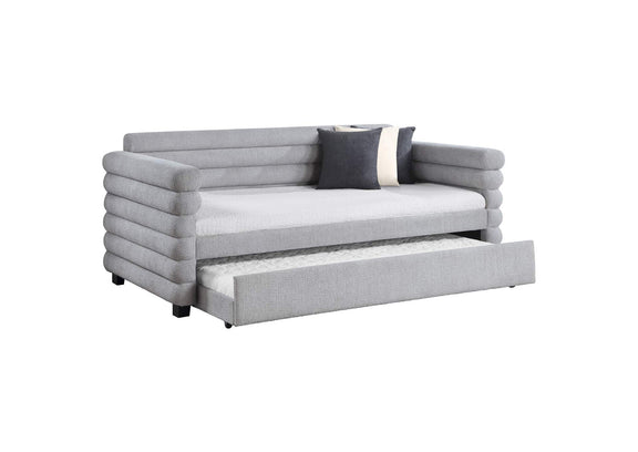 300718 Patricia Boucle Upholstered Twin Day Bed with Trundle Grey