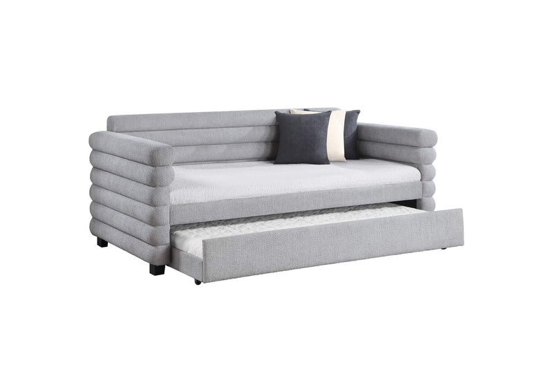 300718 Patricia Boucle Upholstered Twin Day Bed with Trundle Grey