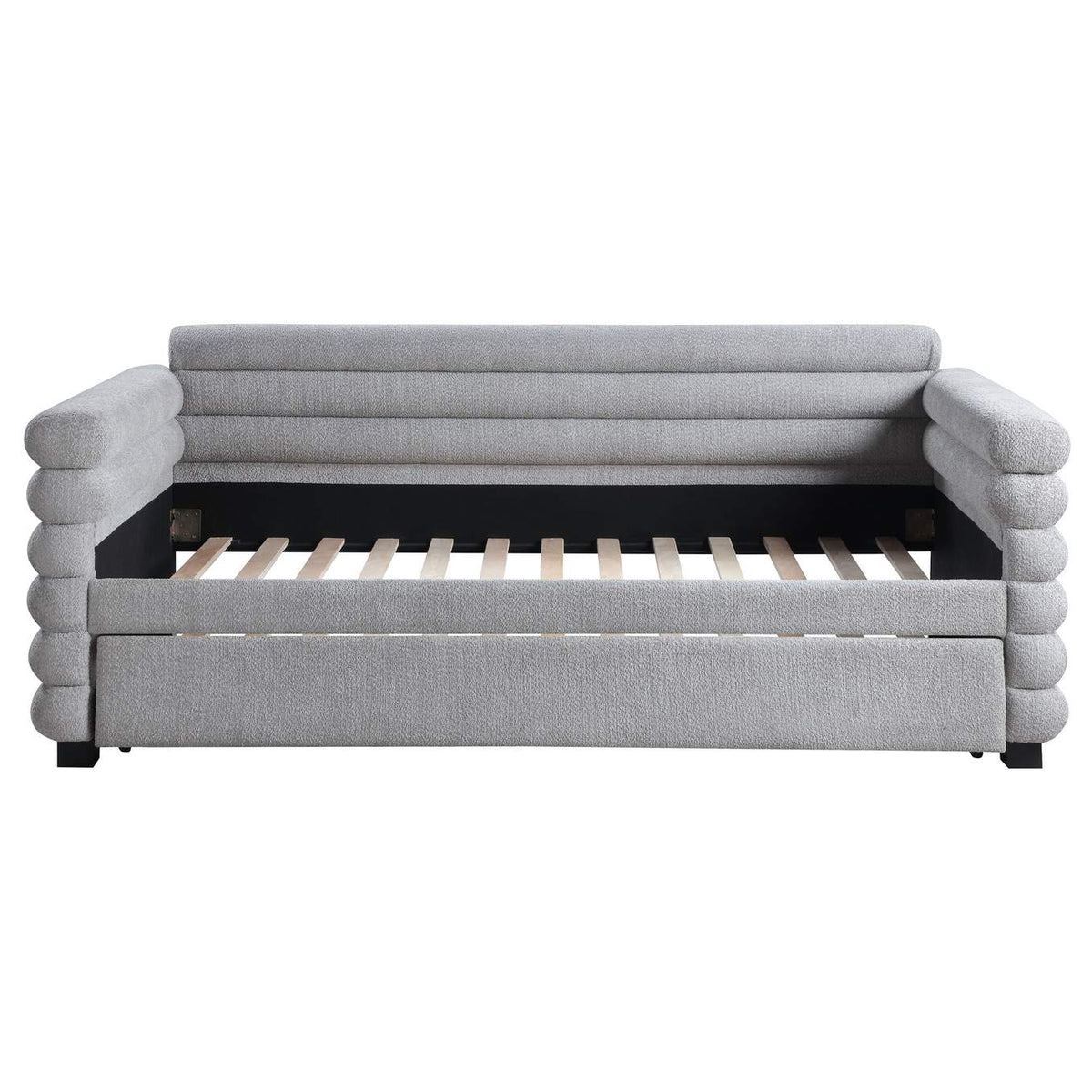 300718 Patricia Boucle Upholstered Twin Day Bed with Trundle Grey