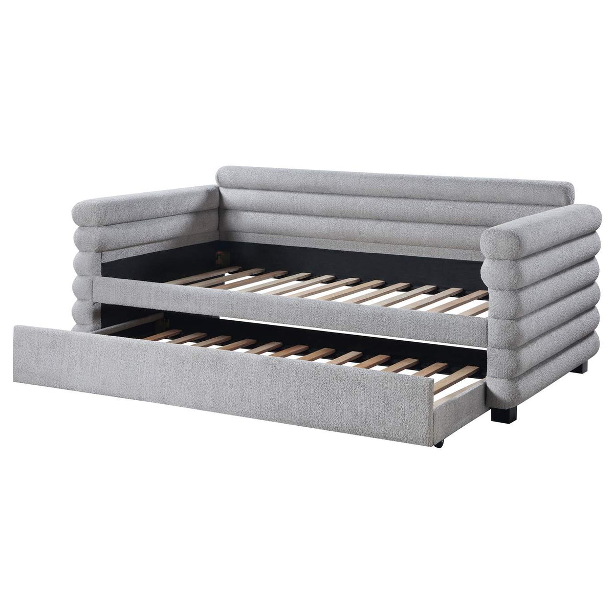300718 Patricia Boucle Upholstered Twin Day Bed with Trundle Grey