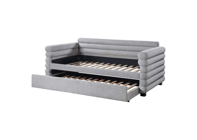 300718 Patricia Boucle Upholstered Twin Day Bed with Trundle Grey