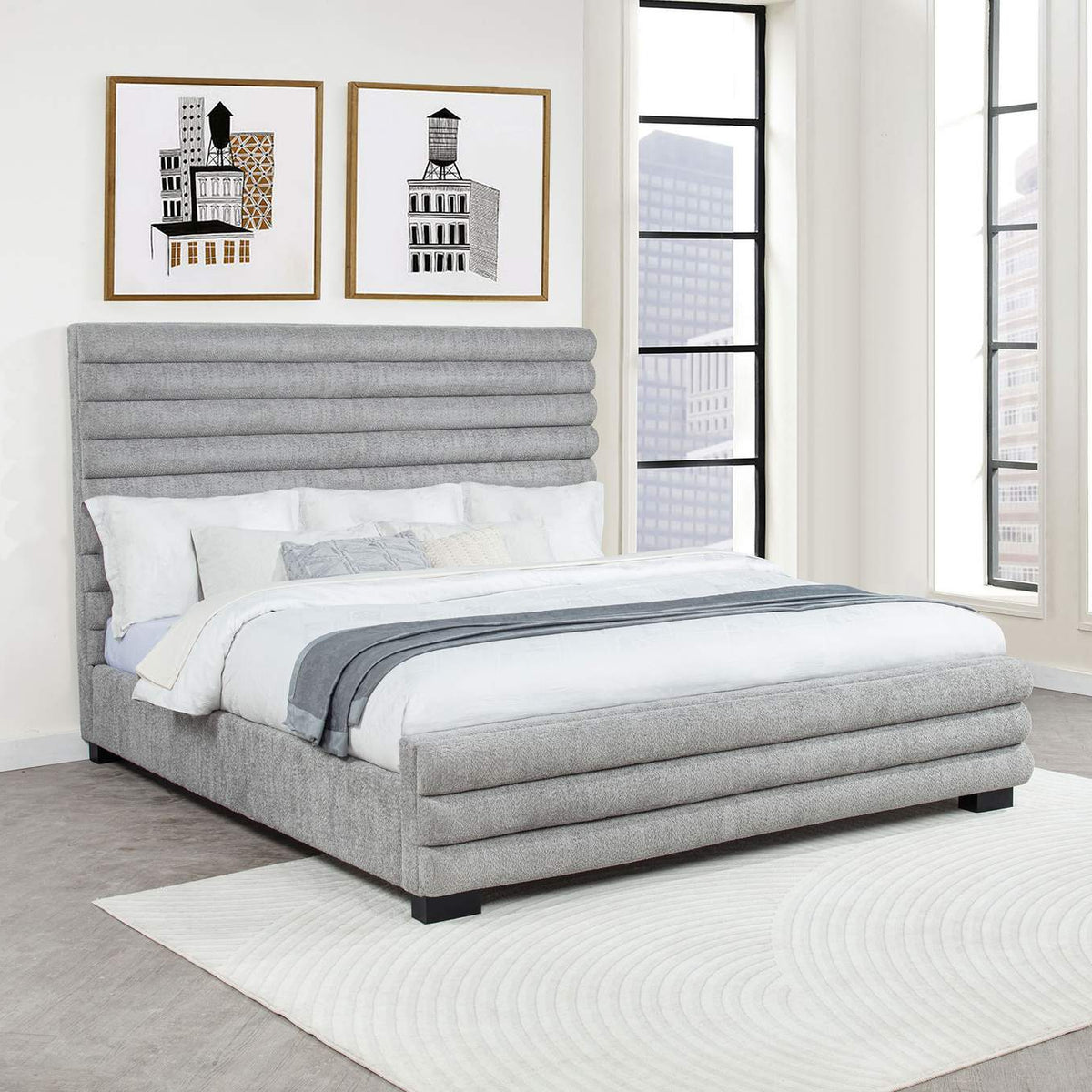 300719KE Patricia 58-inch Boucle Upholstered Eastern King Bed Grey