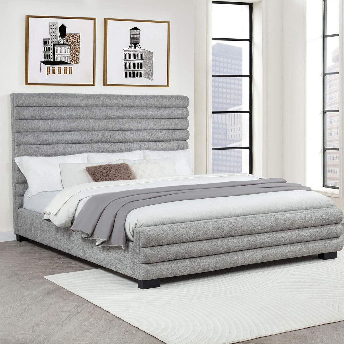 300719KW Patricia 58-inch Boucle Upholstered California King Bed Grey