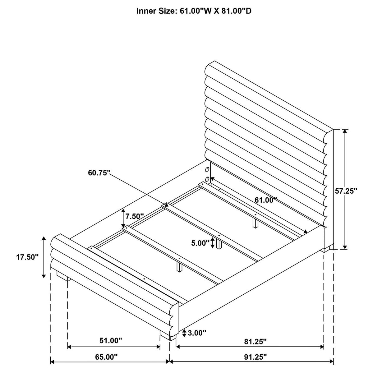 300719Q Patricia 58-inch Boucle Upholstered Queen Bed Grey