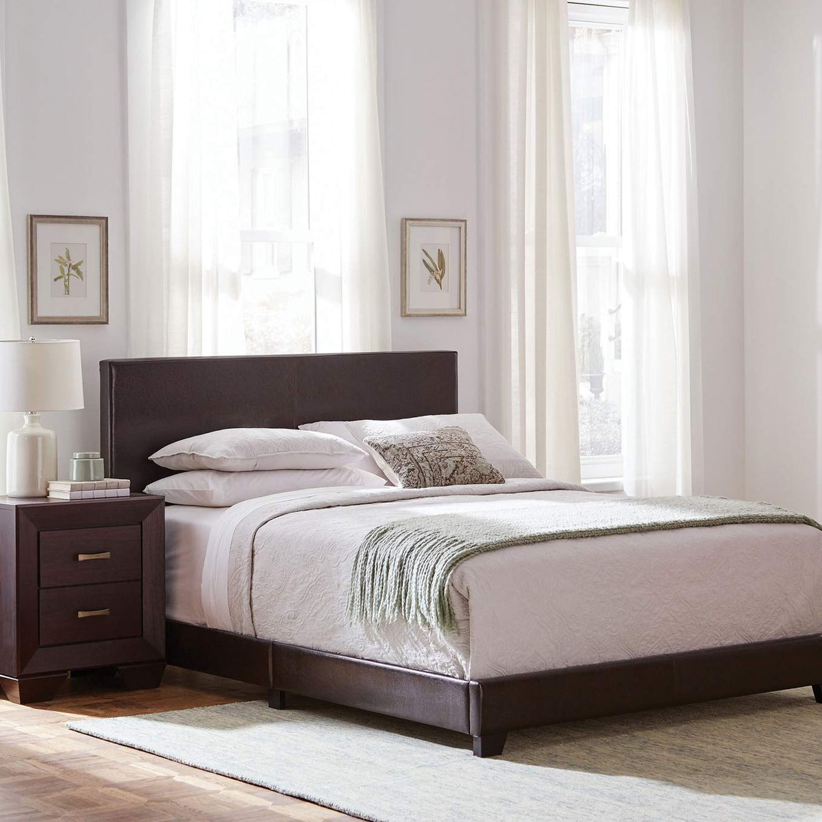 300762F Dorian Faux Leather Upholstered Full Panel Bed Brown