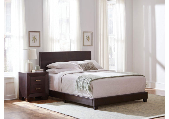 300762Q Dorian Faux Leather Upholstered Queen Panel Bed Brown