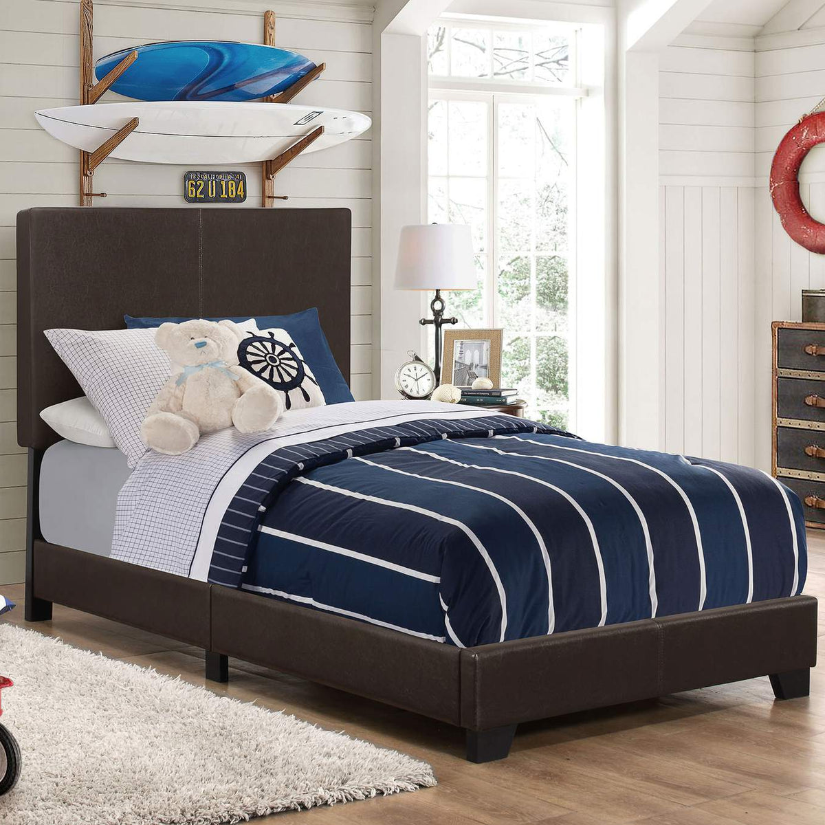300762T Dorian Faux Leather Upholstered Twin Panel Bed Brown