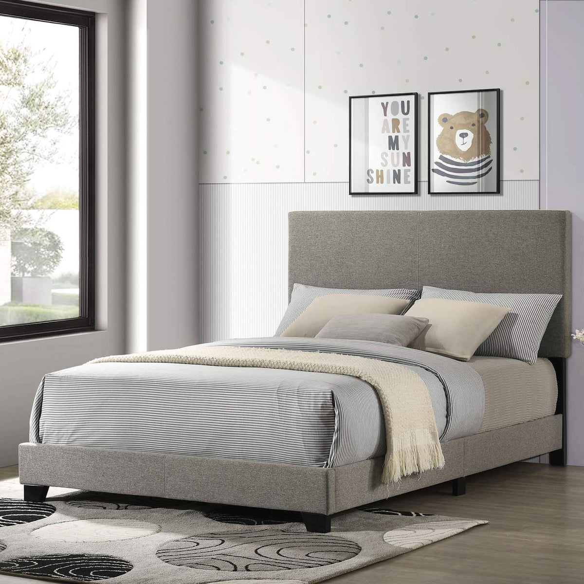 300851F Dorian Fabric Upholstered Full Panel Bed Taupe