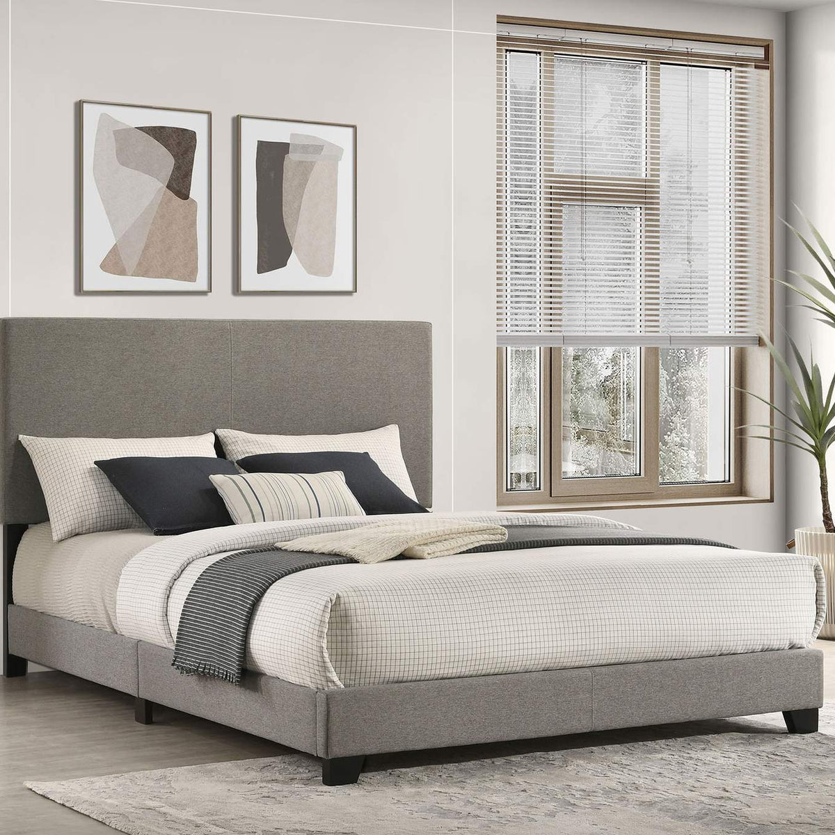 300851Q Dorian Fabric Upholstered Queen Panel Bed Taupe
