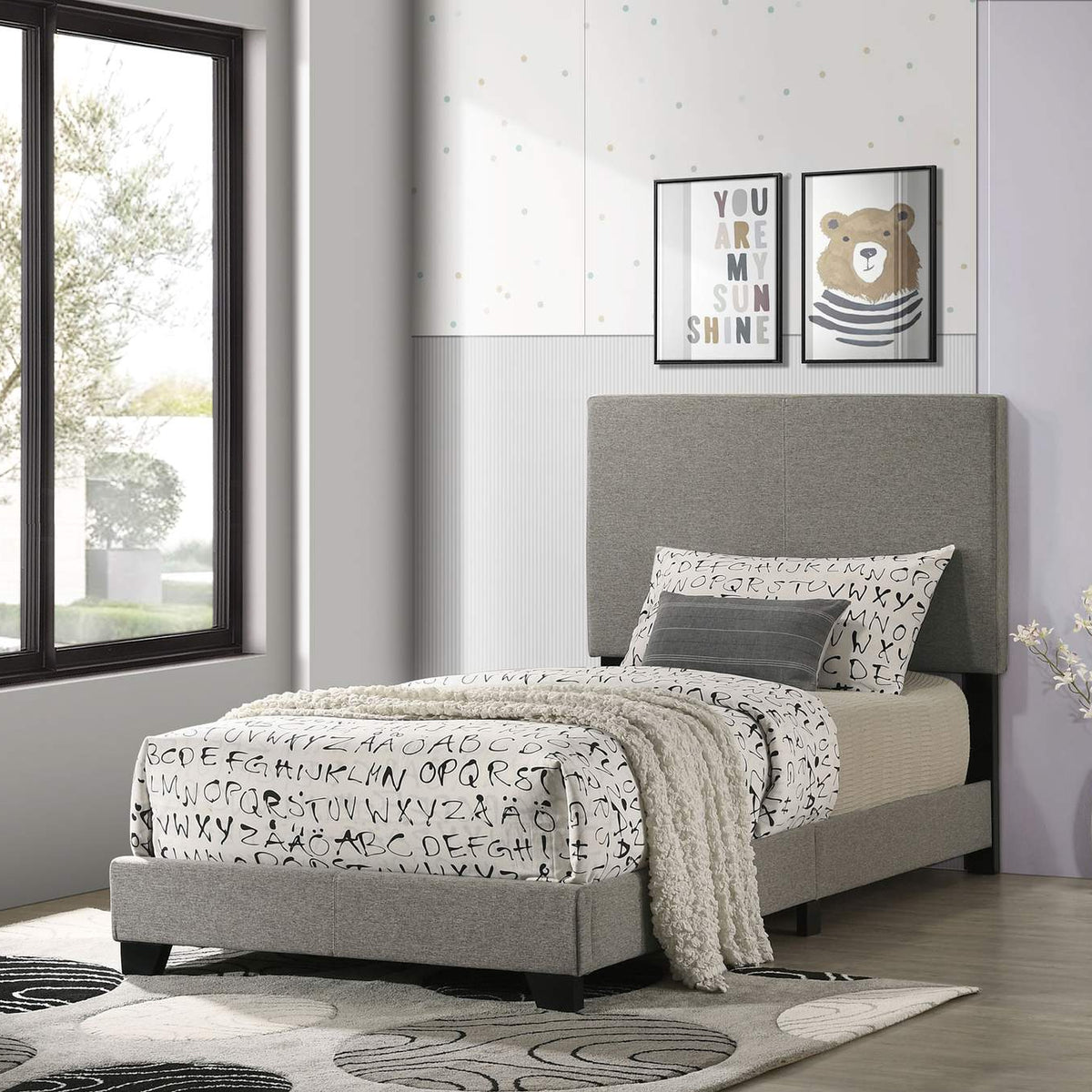 300851T Dorian Fabric Upholstered Twin Panel Bed Taupe