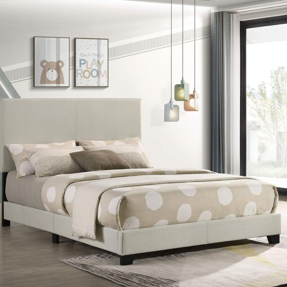 300852F Dorian Fabric Upholstered Full Panel Bed Cream