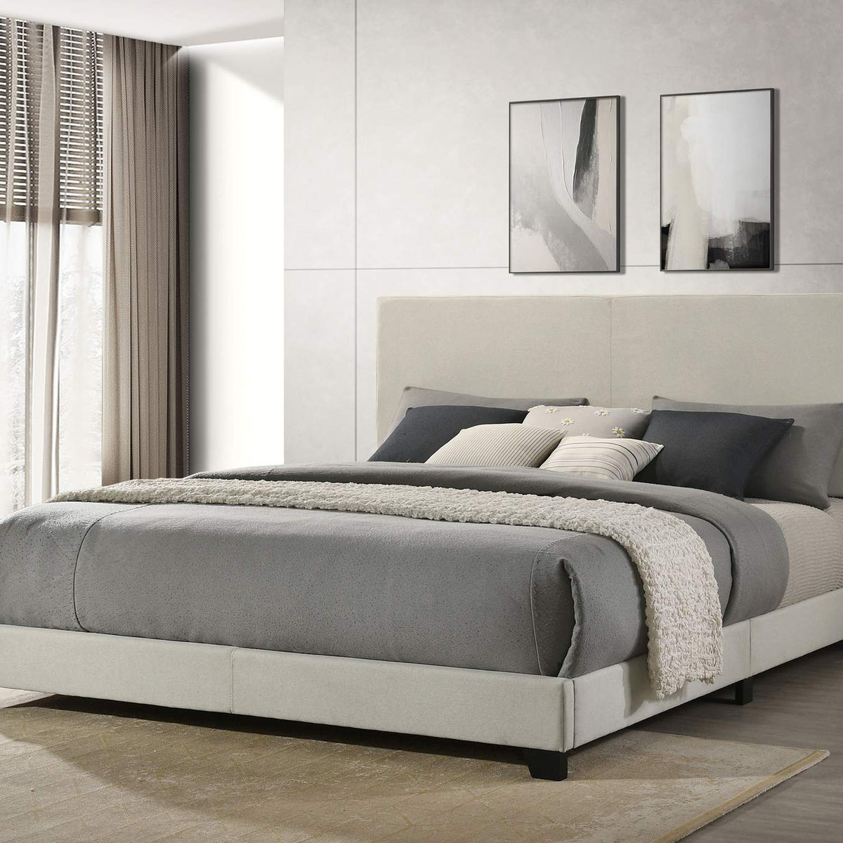 300852KE Dorian Fabric Upholstered Eastern King Panel Bed Cream