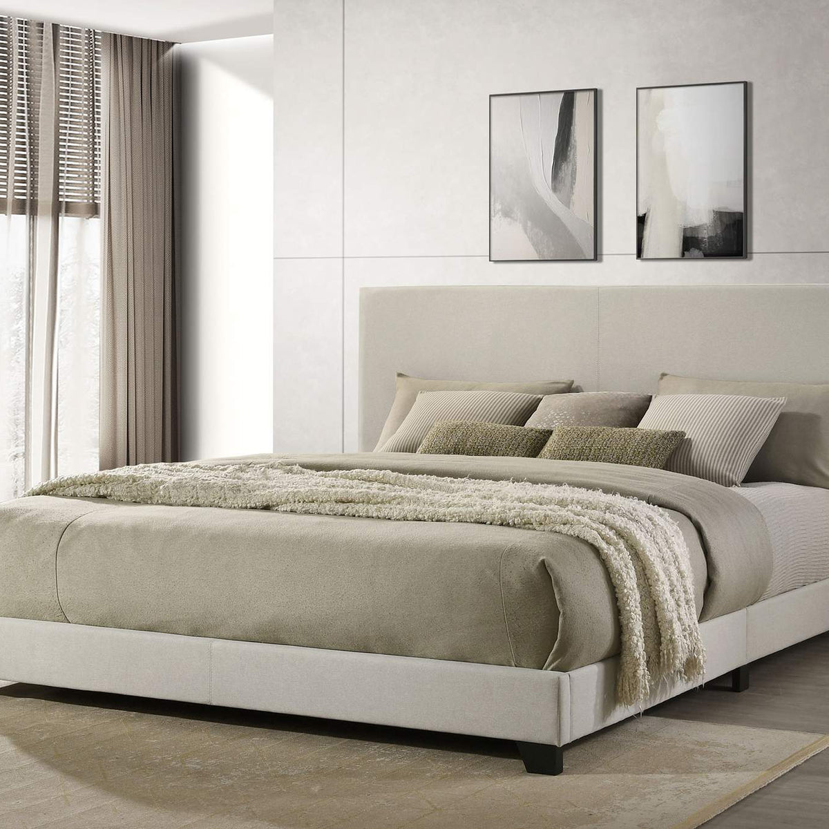300852KW Dorian Fabric Upholstered California King Panel Bed Cream