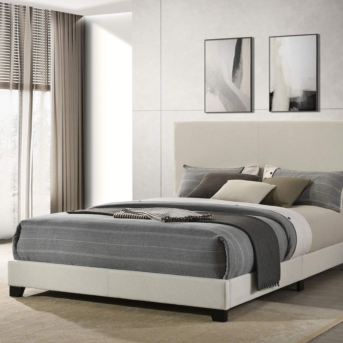 300852Q Dorian Fabric Upholstered Queen Panel Bed Cream