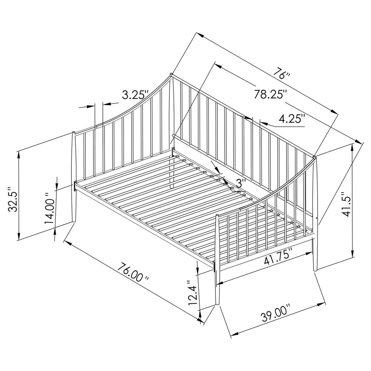 301056 Newbury Metal Twin Daybed Bed Frame Matte Black