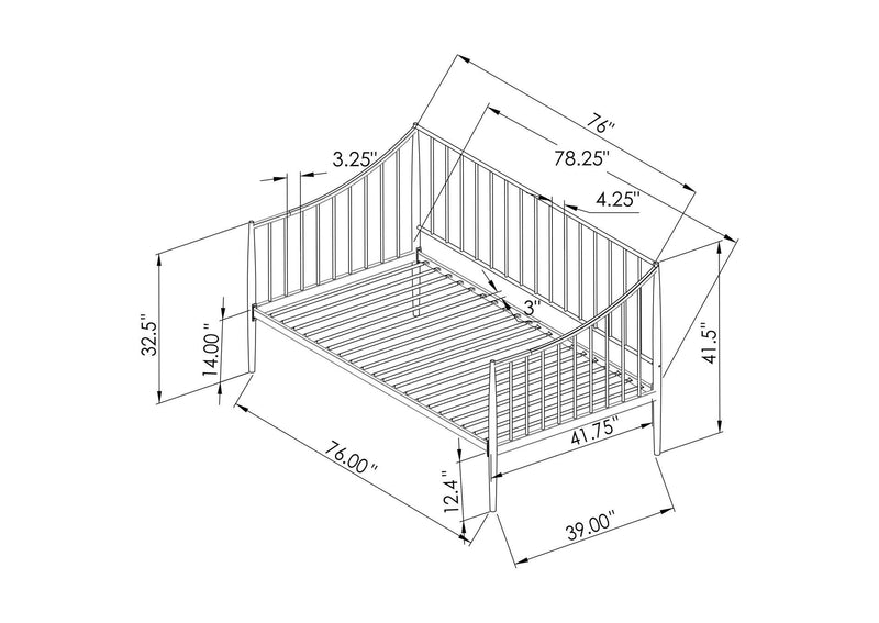 301056 Newbury Metal Twin Daybed Bed Frame Matte Black