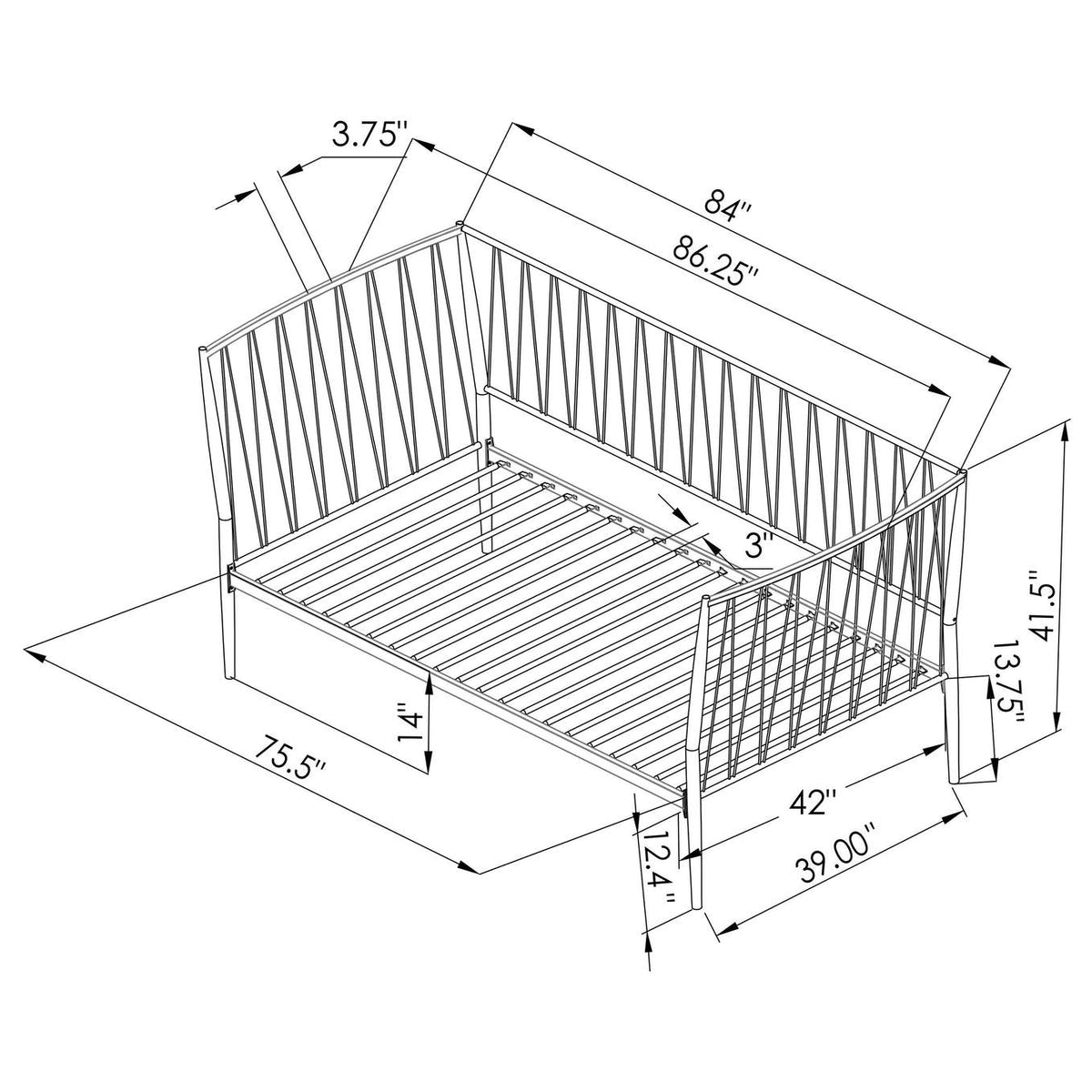 301057 Richland Metal Twin Daybed Bed Frame Matte Black