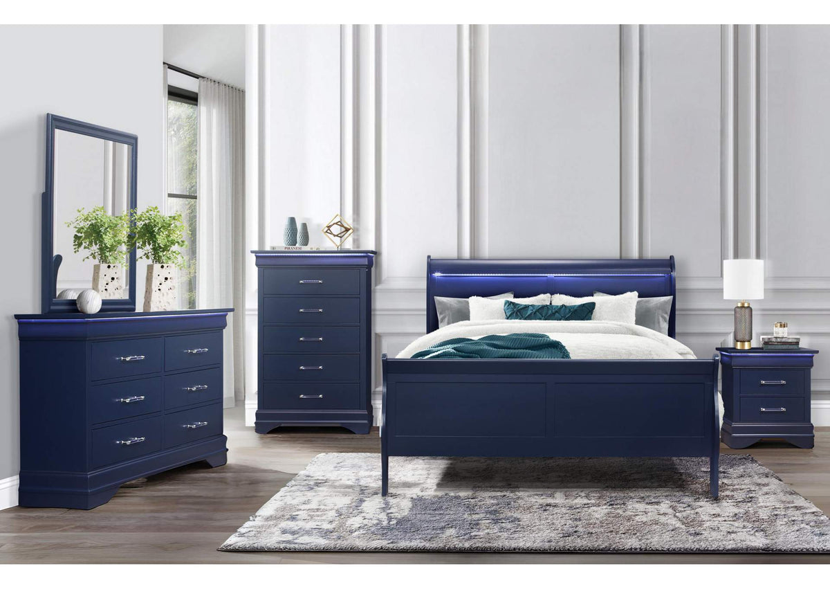 CHARLIE-BLUE-QBG CHARLIE BLUE QUEEN BED GROUP WITH LED