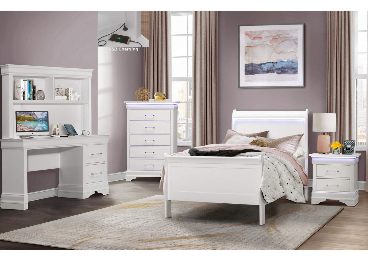 CHARLIE-WHITE-TB_DR_MR_NS CHARLIE WHITE TWIN BED, DRESSER, MIRROR AND NIGHTSTAND