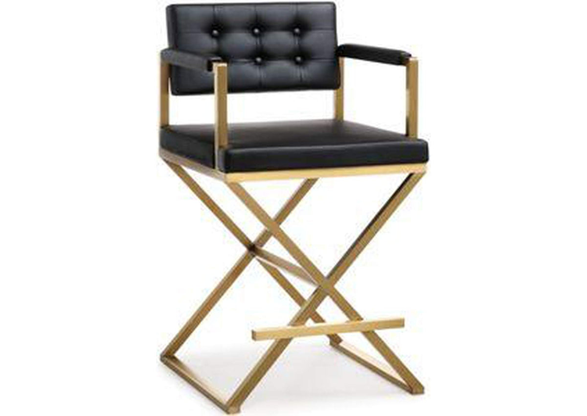 TOV-K3667 Director Black Performance Vegan Leather and Gold Steel Counter Stool