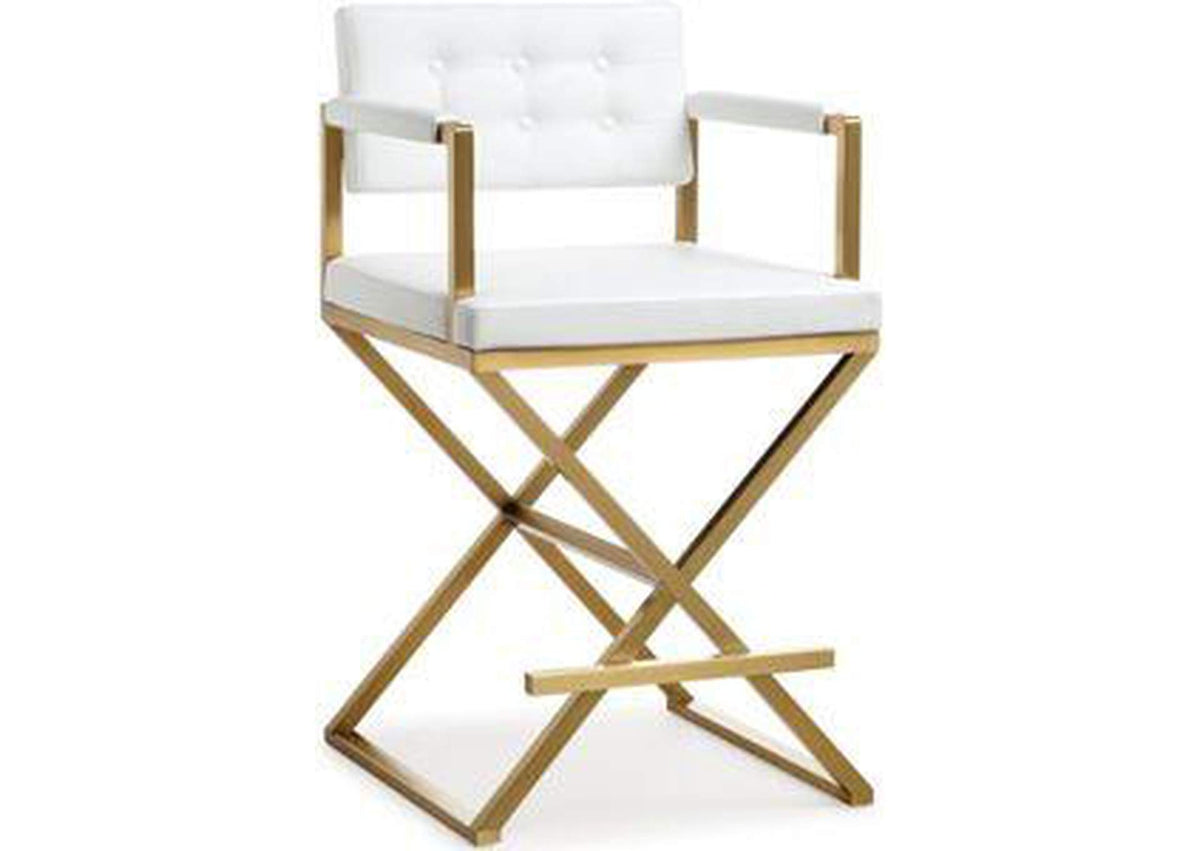 TOV-K3668 Director White Performance Vegan Leather and Gold Steel Counter Stool