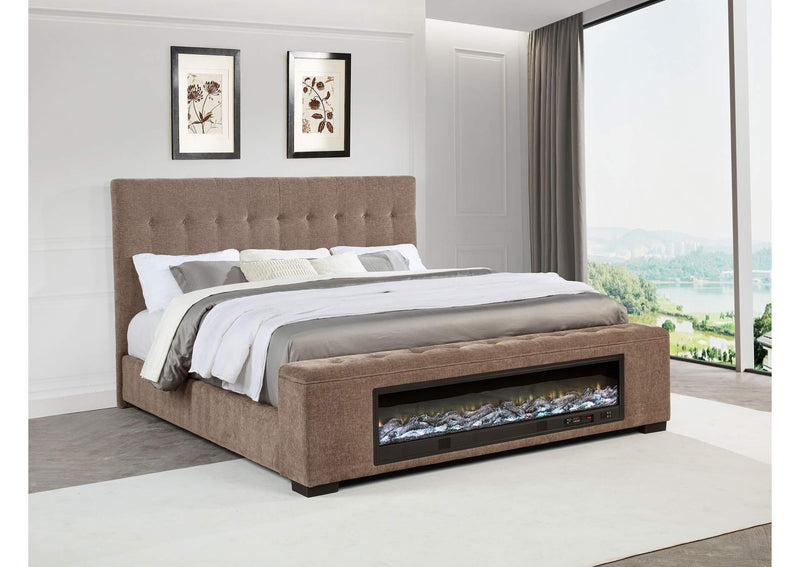 305811KE Senna Upholstered Eastern King Audio Flame Visualizer Bed Brown