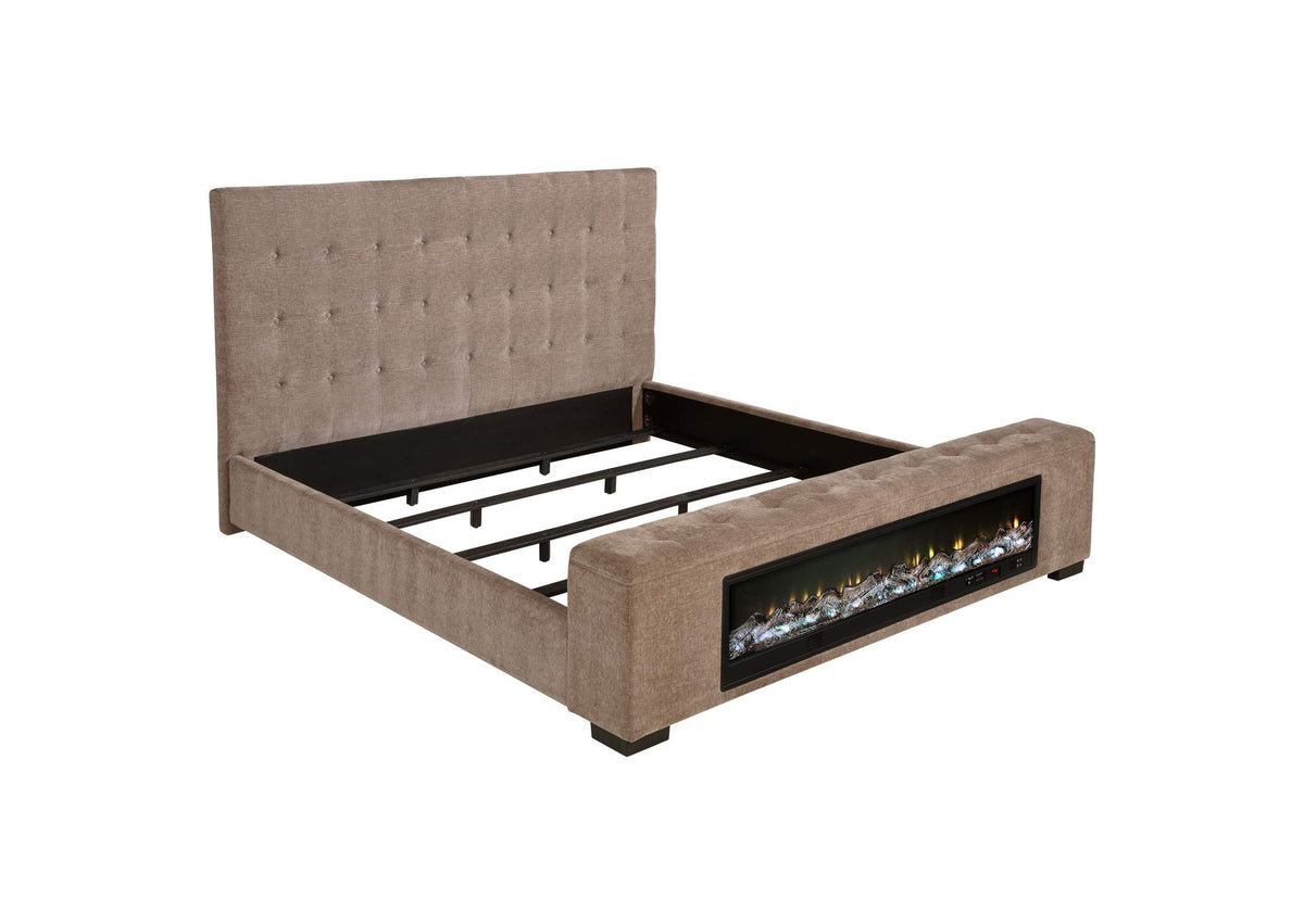 305811KE Senna Upholstered Eastern King Audio Flame Visualizer Bed Brown
