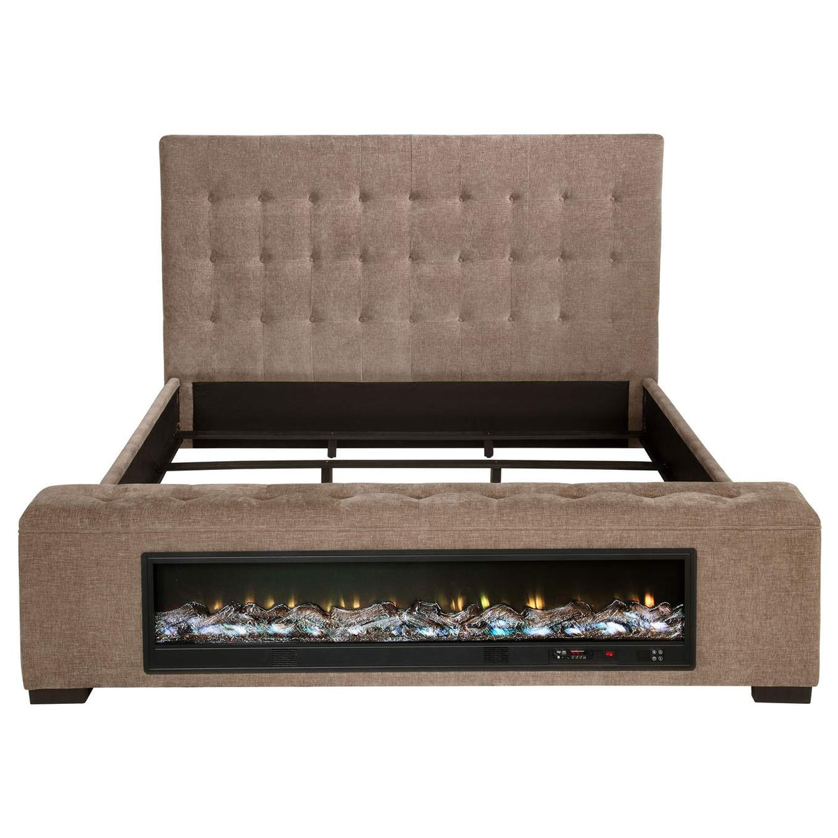 305811KE Senna Upholstered Eastern King Audio Flame Visualizer Bed Brown