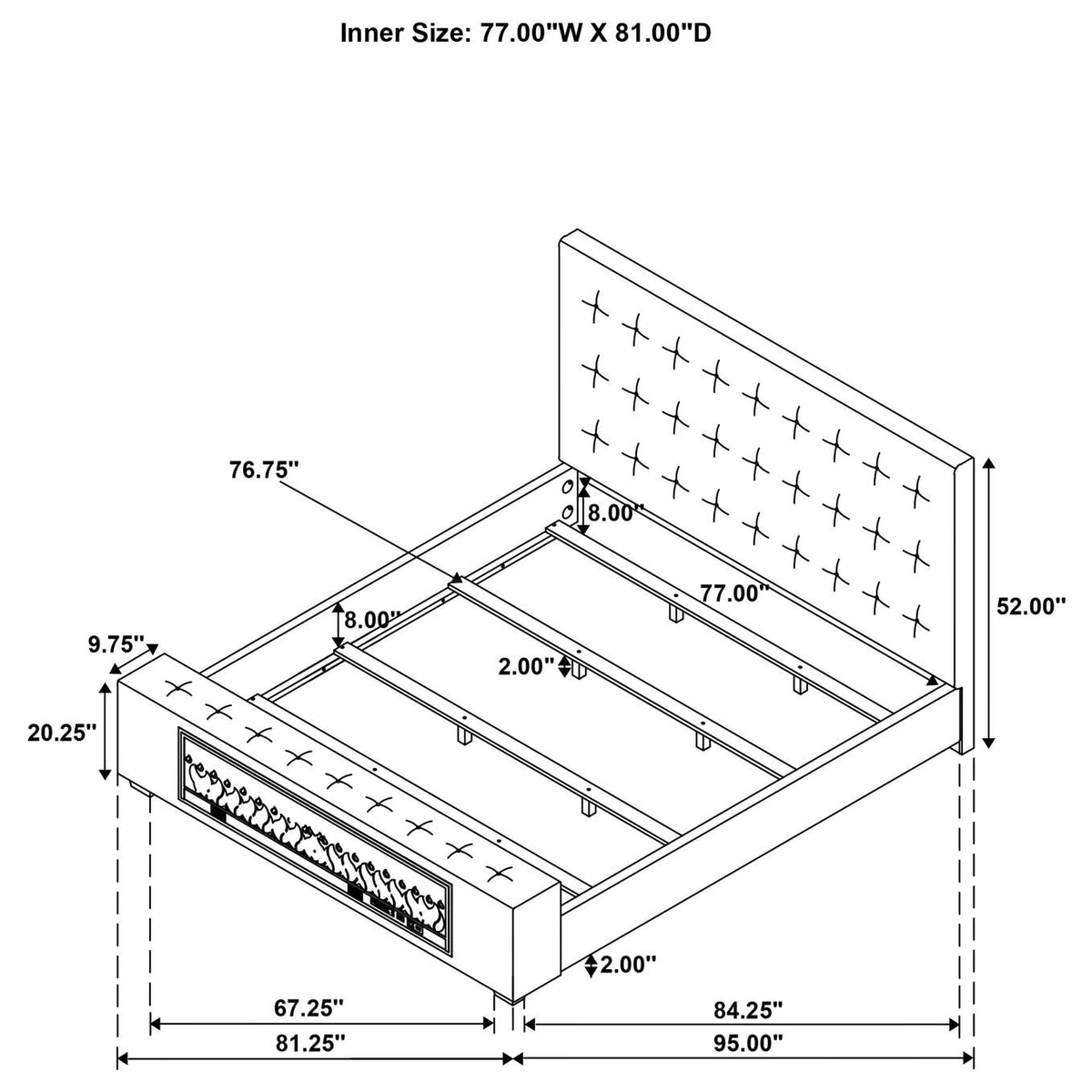 305811KE Senna Upholstered Eastern King Audio Flame Visualizer Bed Brown