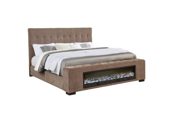 305811KW Senna Upholstered California King Audio Flame Visualizer Bed Brown