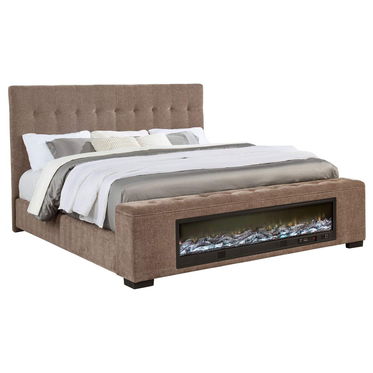 305811Q Senna Upholstered Queen Audio Flame Visualizer Bed Brown