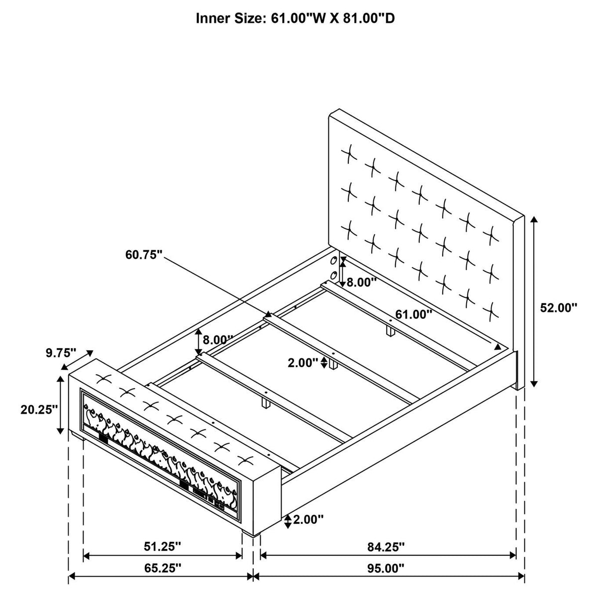 305811Q Senna Upholstered Queen Audio Flame Visualizer Bed Brown