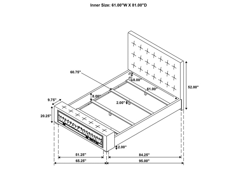305811Q Senna Upholstered Queen Audio Flame Visualizer Bed Brown