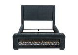 305821KE Preston Upholstered Eastern King Audio Flame Visualizer Bed Dark Blue
