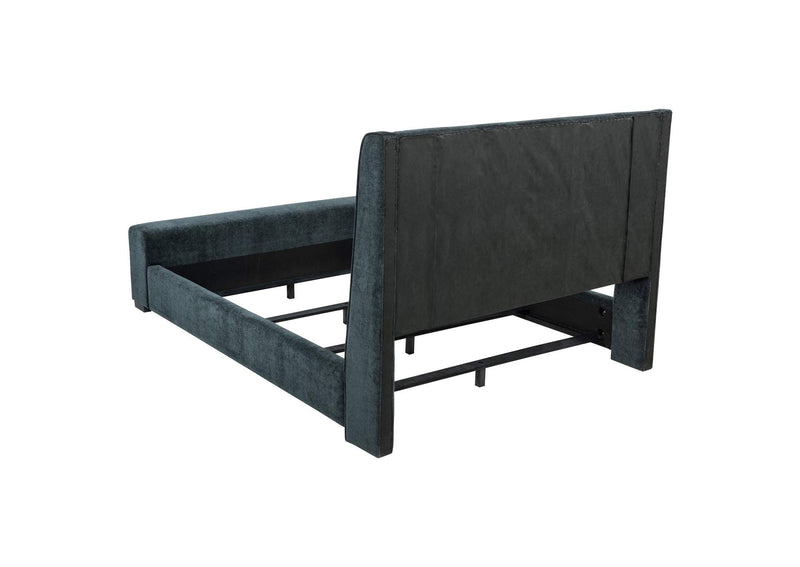 305821KE Preston Upholstered Eastern King Audio Flame Visualizer Bed Dark Blue