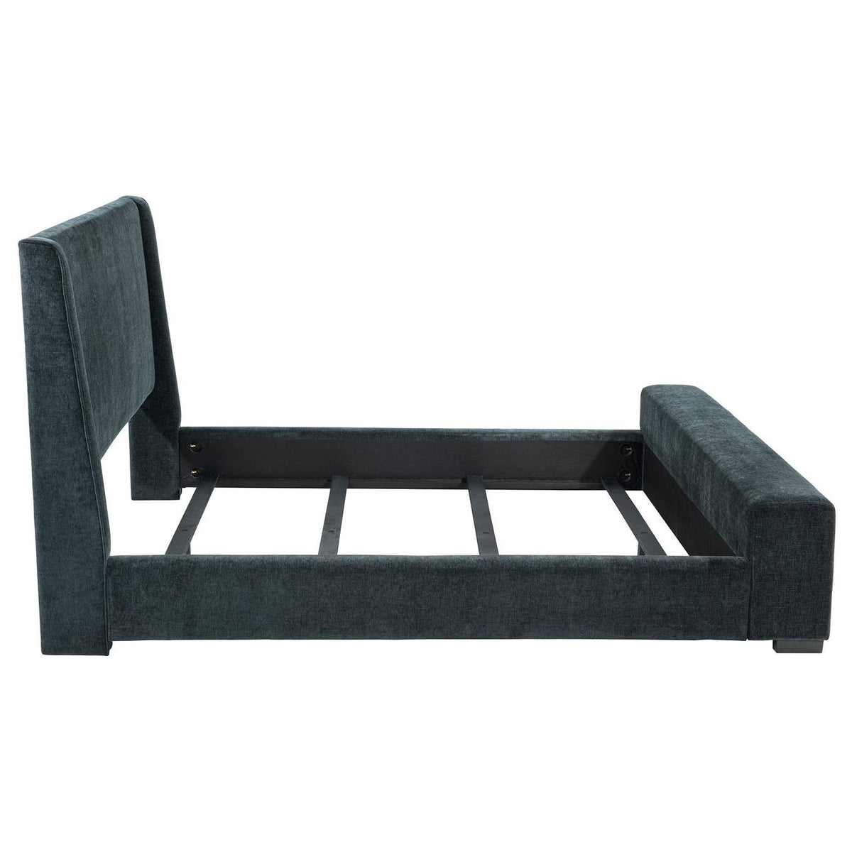 305821KE Preston Upholstered Eastern King Audio Flame Visualizer Bed Dark Blue
