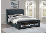 305821KW Preston Upholstered California King Audio Flame Visualizer Bed Dark Blue