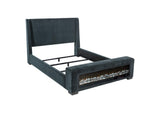 305821KW Preston Upholstered California King Audio Flame Visualizer Bed Dark Blue