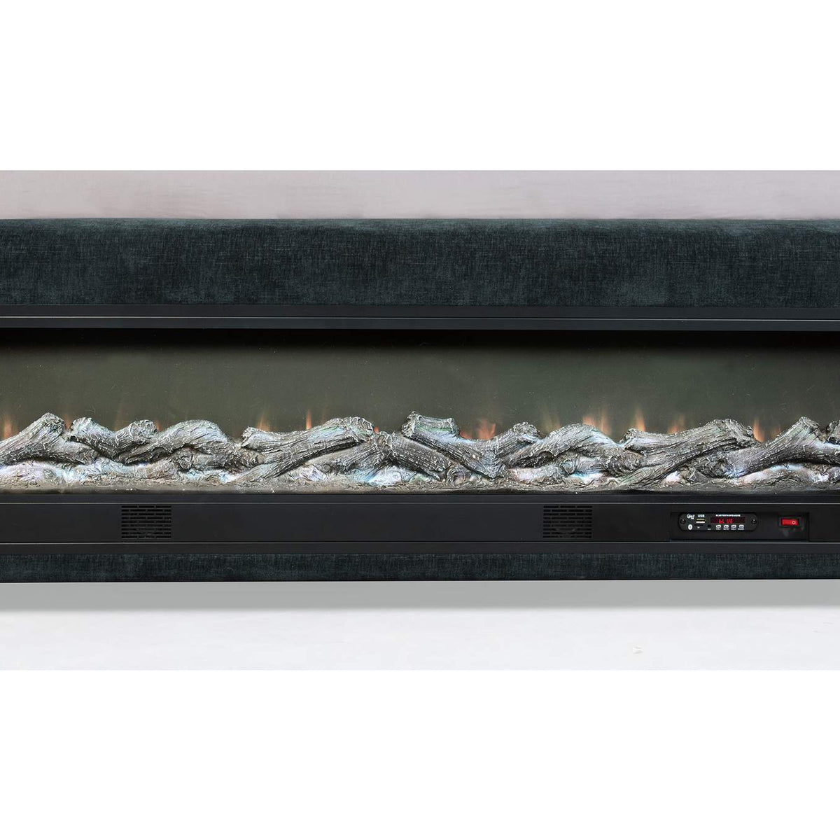 305821KW Preston Upholstered California King Audio Flame Visualizer Bed Dark Blue