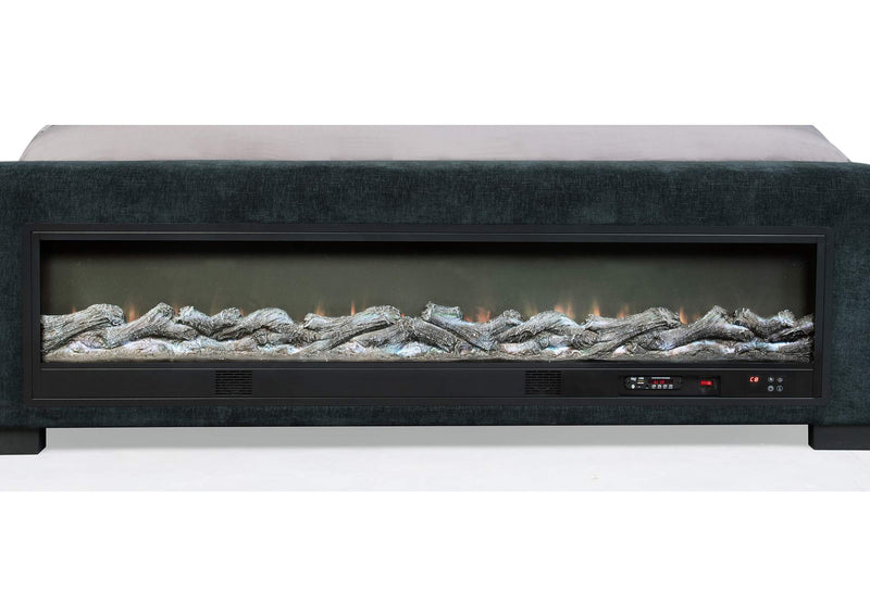 305821KW Preston Upholstered California King Audio Flame Visualizer Bed Dark Blue