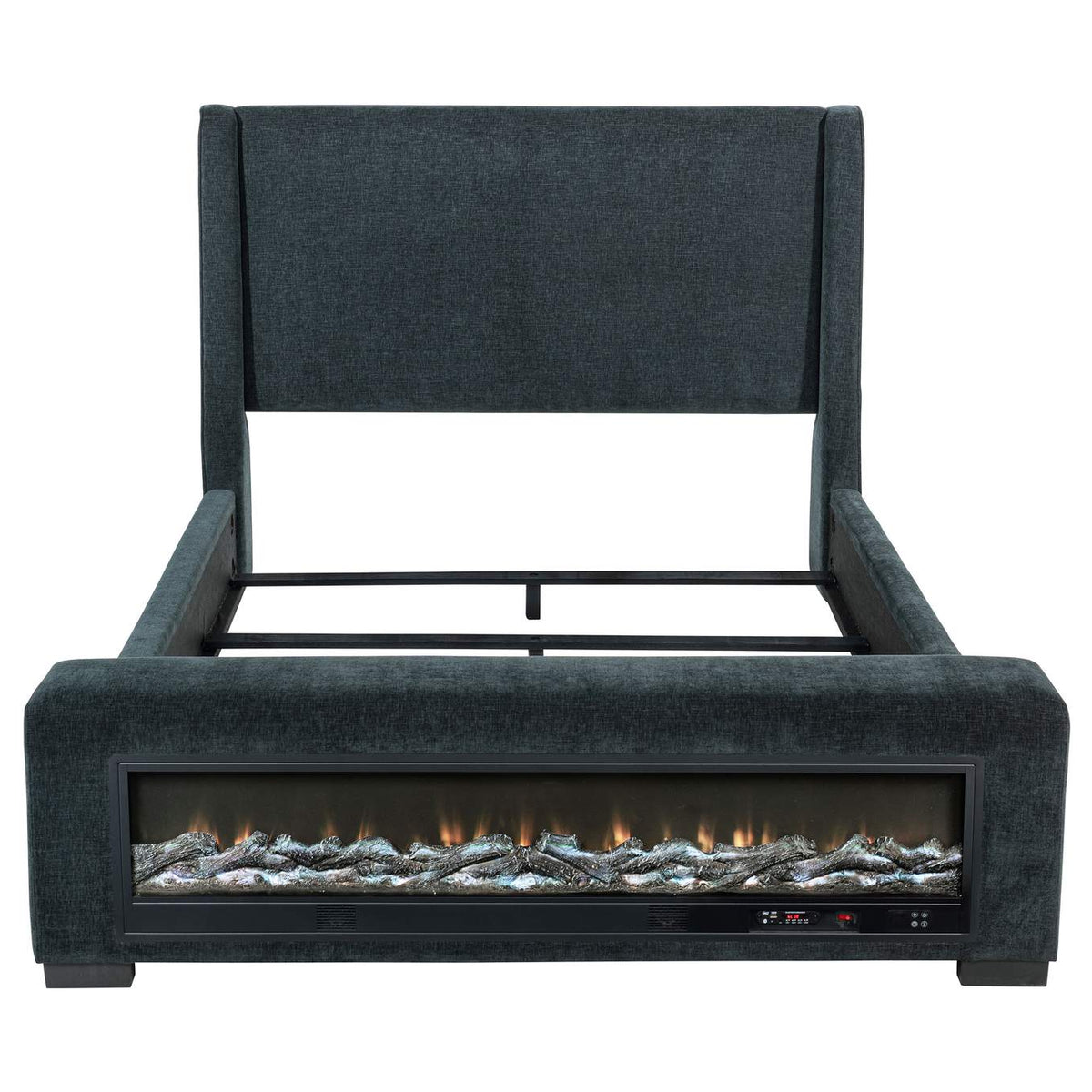 305821Q Preston Upholstered Queen Audio Flame Visualizer Bed Dark Blue