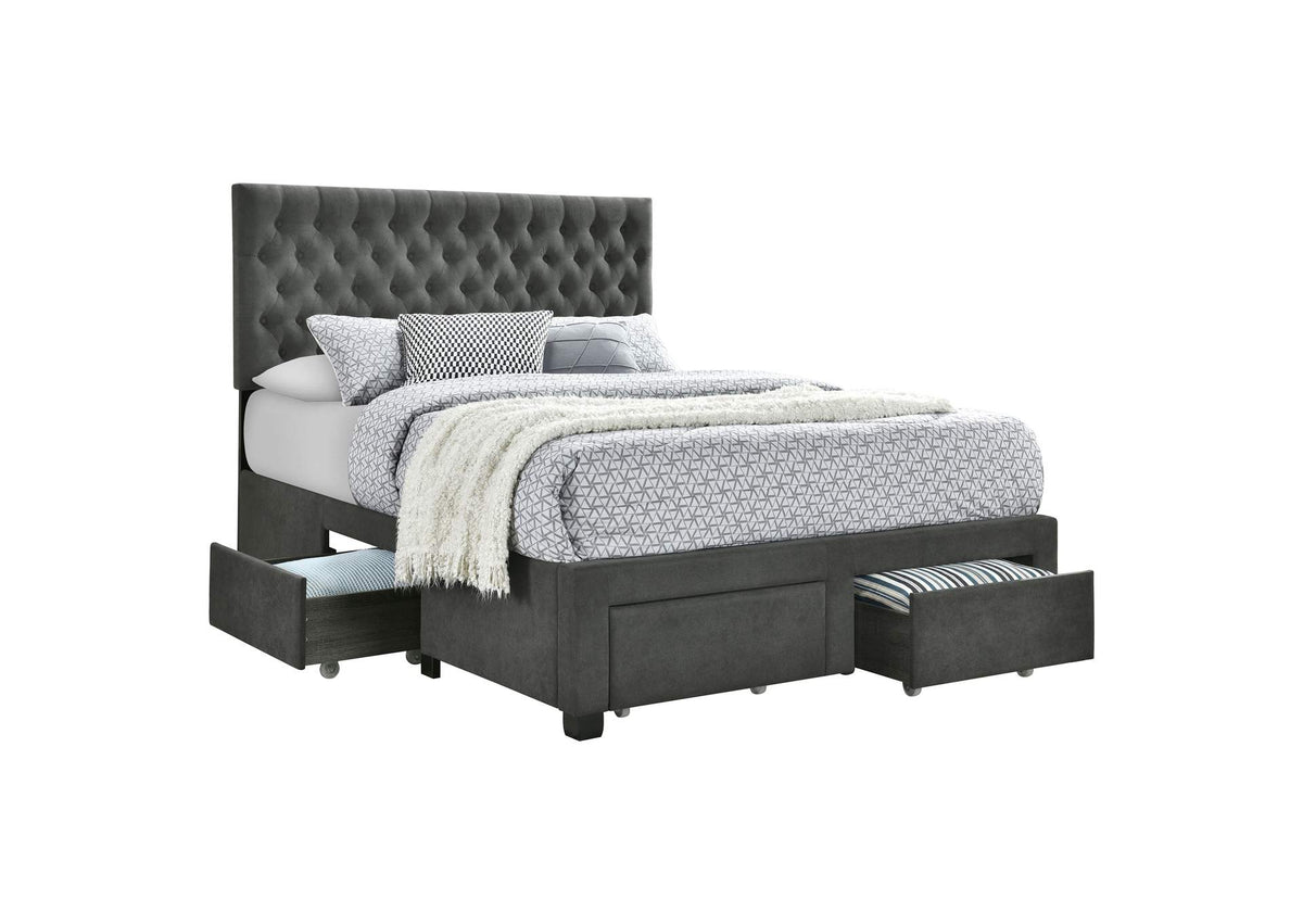 Soledad Upholstered Eastern King Storage Panel Bed Grey
